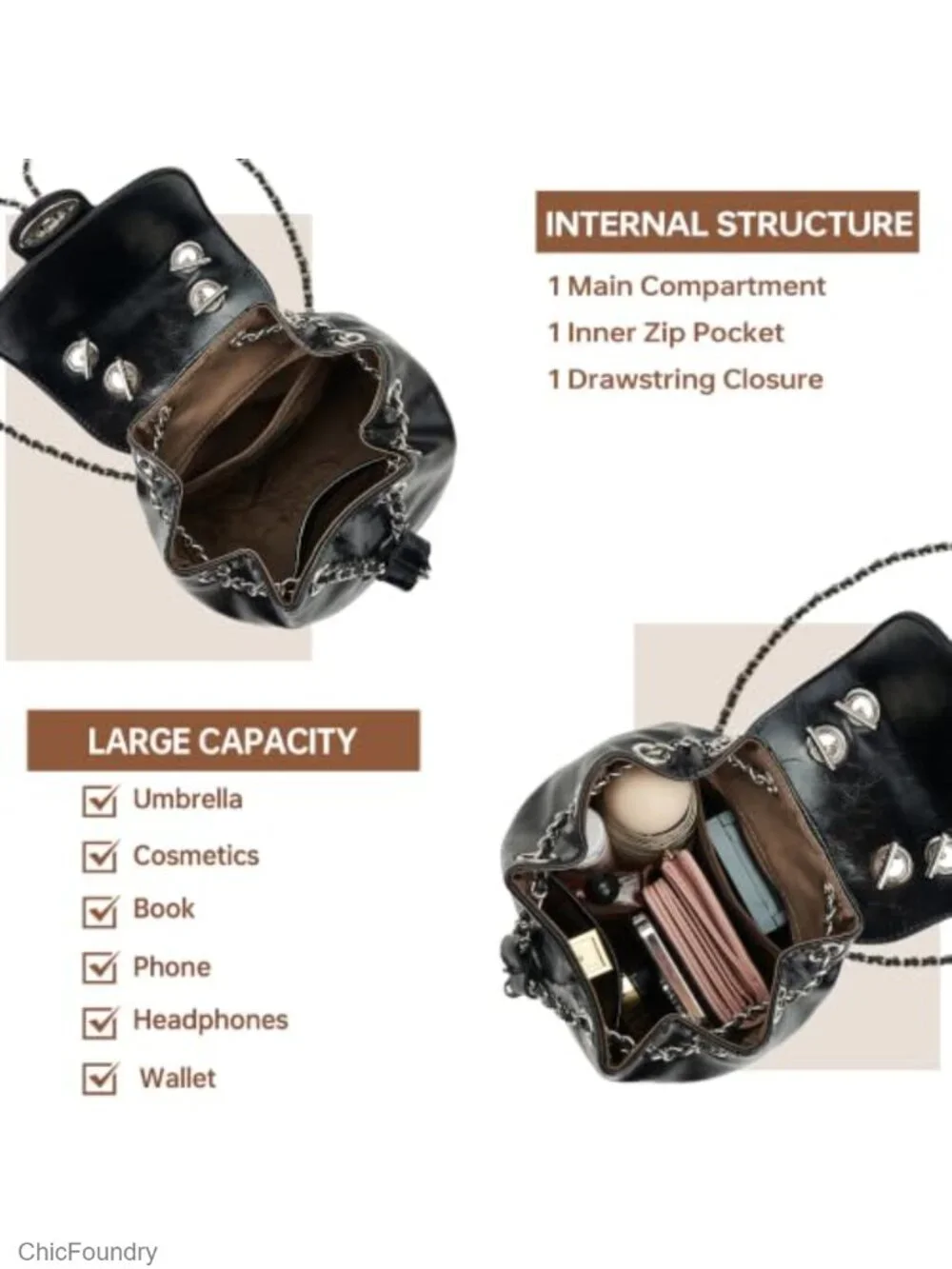 Women's Vegan Leather Mini Backpack Purse with Chain Strap